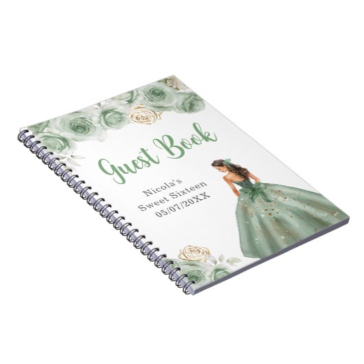 Princess in Green Dress Sweet Sixteen Guest Book Notitieboek (Rechterzijde)