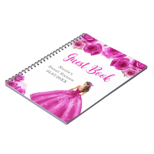 Princess in Hot Pink Dress Sweet 16 Gastboek Notitieboek (Linkerzijde)