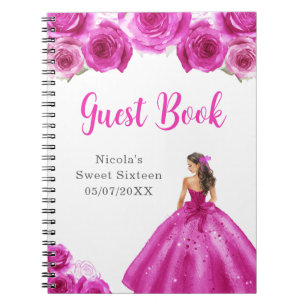 Princess in Hot Pink Dress Sweet 16 Gastboek Notitieboek
