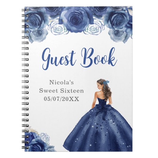 Princess in Navy Dress Sweet Sixteen Guest Book Notitieboek (Voorkant)