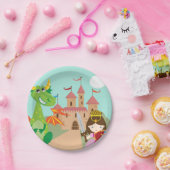Princess in Pink Castle and Smiling Dragon Papieren Bordje (Feest)
