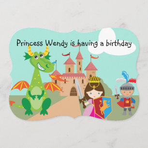 Princess in Pink Dragon en Knight Birthday Invite Kaart