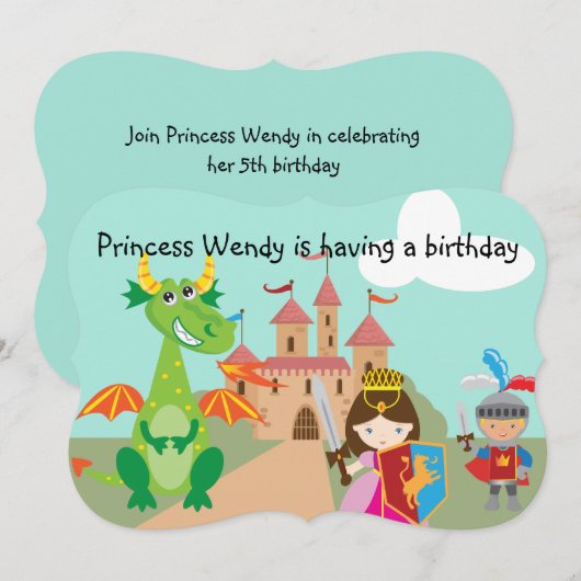 Princess in Pink Dragon en Knight verjaardagsuitno Kaart (Voorkant / Achterkant)