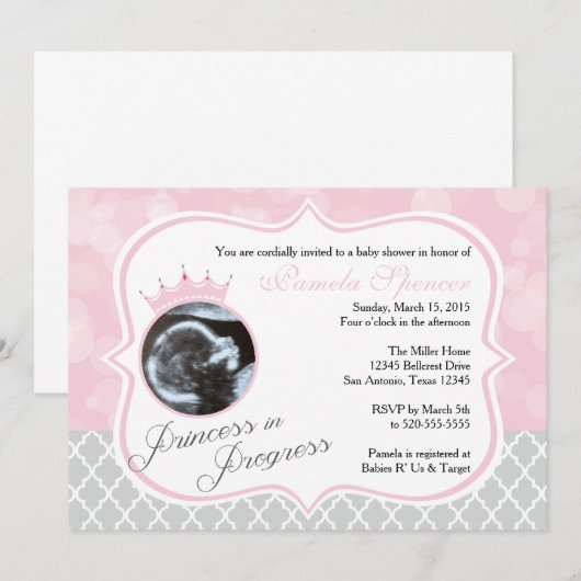 Princess in Progress, Baby shower Invitation Kaart (Voorkant / Achterkant)