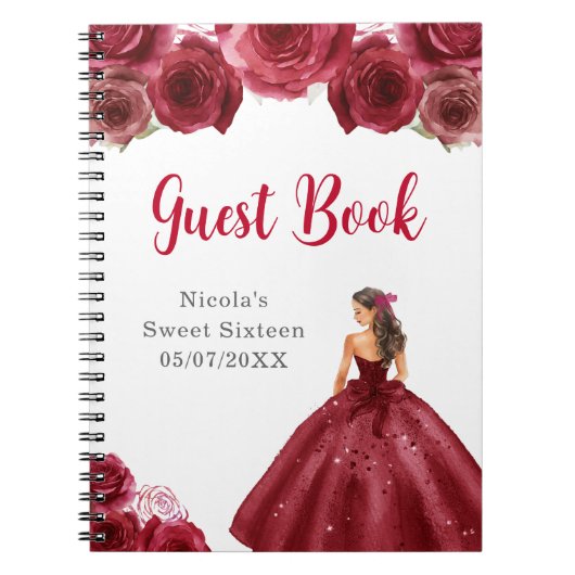 Princess in Red Dress Sweet Sixteen Guest Book Notitieboek (Voorkant)