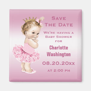 Princess in Tutu Baby shower Save the Date Pink Magneet