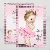 Princess in Tutu Polka Dots Baby shower Kaart (Voorkant / Achterkant)