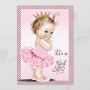 Princess in Tutu Polka Dots Baby shower Kaart