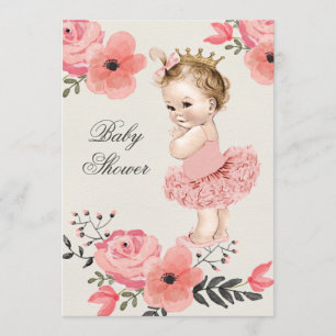 Princess in Tutu Waterverf Flowers Baby shower Kaart