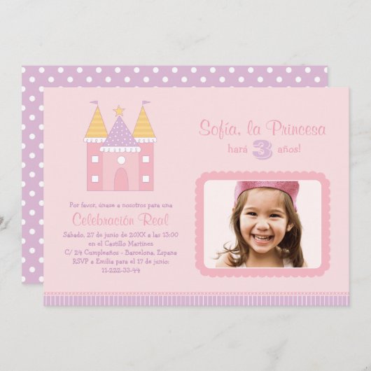 Princess Invitación de la Fiesta de Cumpleaños Kaart (Voorkant / Achterkant)