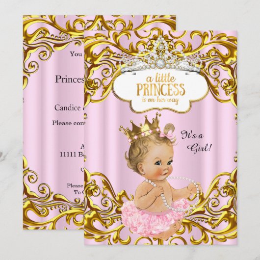 Princess is onderweg naar Baby shower Pink Blonde Kaart (Voorkant / Achterkant)