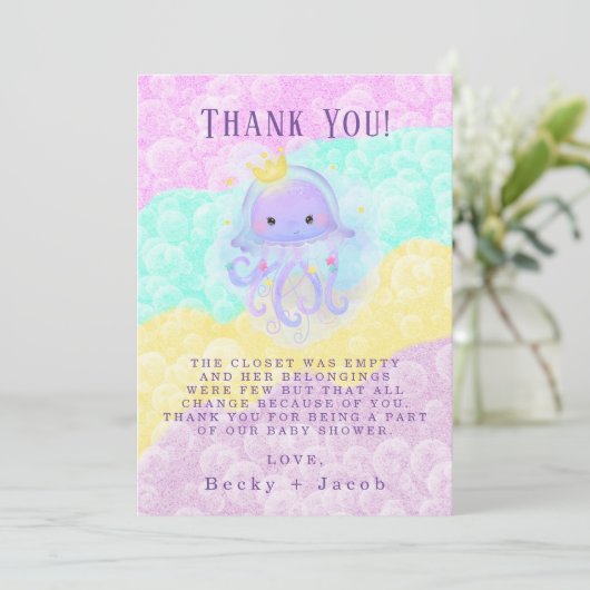 Princess Jellyfish Baby shower Dank u wel Bedankkaart (Staand voorkant)
