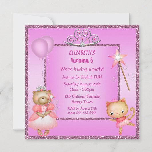 Princess Kat & Beer, Tiara & Glitter Invites Kaart (Voorkant)