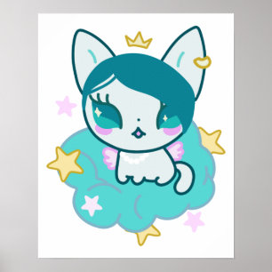 Princess kawaii kitten met vleugels en kroon poster