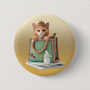Princess Kitten in tas met muis en tijdschrift Ronde Button 5,7 Cm