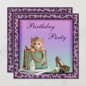 Princess Kitten Paarse Faux Leopard Fur Birthday Kaart (Voorkant / Achterkant)