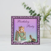 Princess Kitten Paarse Faux Leopard Fur Birthday Kaart (Staand voorkant)