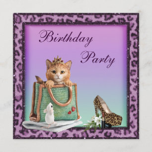 Princess Kitten Paarse Faux Leopard Fur Birthday Kaart