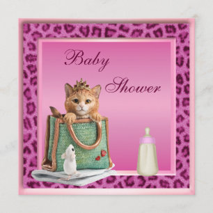 Princess Kitten Pink Faux Leopard Fur Baby shower Kaart