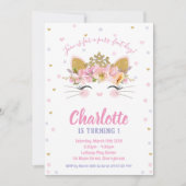 Princess Kitty Cat 1st Birthday Cute Kaart (Voorkant)