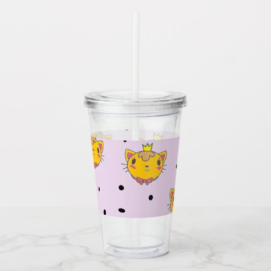 Princess kitty kat op paars acryl drinkbeker (Voorkant)