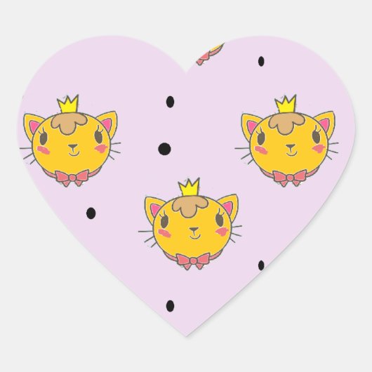 Princess kitty kat op paars hart sticker (Voorkant)