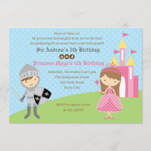 Princess & Knight Birthday Invitations (Twins) Kaart
