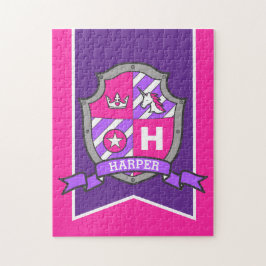Princess knight crest gepersonaliseerd roze paars legpuzzel