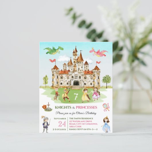 Princess knight kind child Birthday Invitation (Staand voorkant)