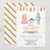 Princess knight tea party verjaardaguitnodiging kaart (Voorkant / Achterkant)