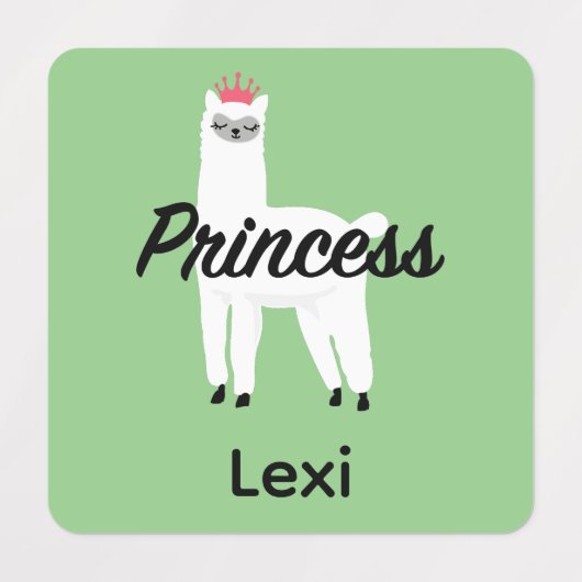 Princess Lama Design - Small Square Clothing Label (Design 1)