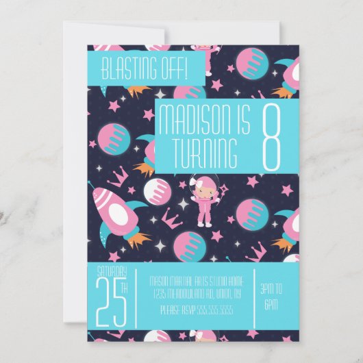 Princess Landing Rocket Ship Moon Birthday Any Age Kaart (Voorkant)