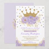 Princess Lavender Gold Floral Crown Baby shower Kaart (Voorkant / Achterkant)