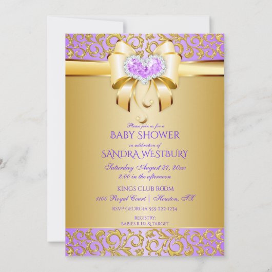 Princess Lila & Gold Diamonds Hart  Baby Kaart (Achterkant)