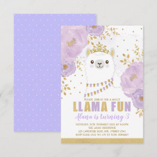 Princess Llama Birthday / Paarse Gold Fiesta Party Kaart