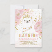 Princess Llama Birthday / Pink Gold Fiesta Party Kaart (Voorkant)