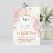 Princess Llama Birthday / Pink Gold Fiesta Party Kaart (Staand voorkant)