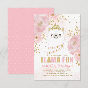Princess Llama Birthday / Pink Gold Fiesta Party Kaart