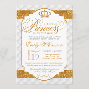 Princess Luxury White Gold Baby shower Invitation Kaart