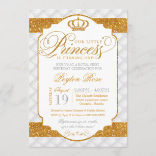 Princess Luxury White Gold Birthday Invitation Kaart