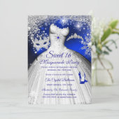Princess Masquerade Sweet 16 Royal Blue Silver Kaart (Staand voorkant)