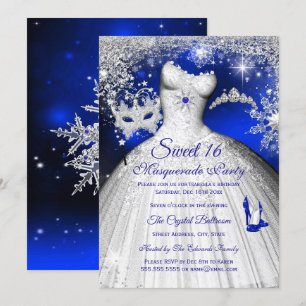 Princess Masquerade Sweet 16 Royal Blue Silver Kaart