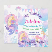 Princess & Mermaid Birthday Invitation Card (Voorkant / Achterkant)