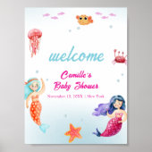 Princess Mermaid Ocean Coral Baby shower Welkom Poster (Voorkant)