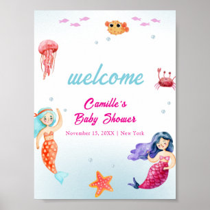 Princess Mermaid Ocean Coral Baby shower Welkom Poster