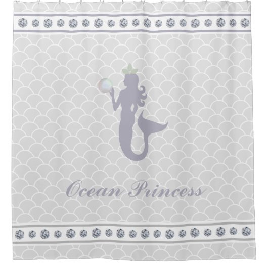 Princess Mermaid over Silver Gray Wavy Douchegordijn (Voorkant)