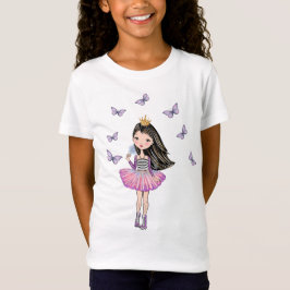 Princess met Black Hair, bruine ogen, Butterflies T-shirt