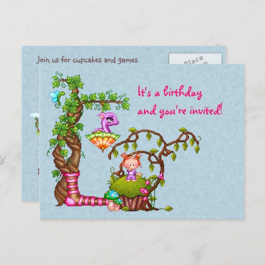 Princess Muffin & Friends Pixel Art Uitnodiging Briefkaart (Voorkant / Achterkant)