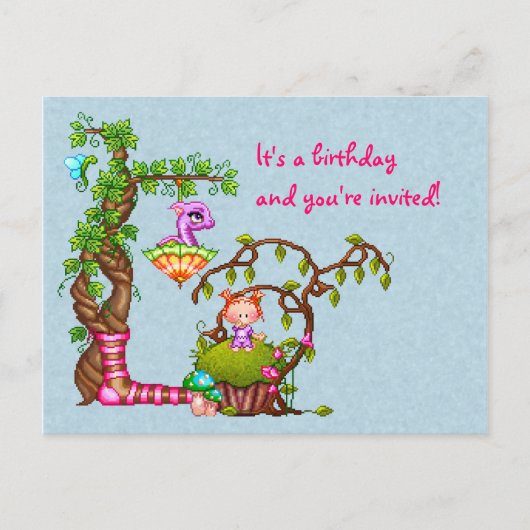 Princess Muffin & Friends Pixel Art Uitnodiging Briefkaart (Voorkant)