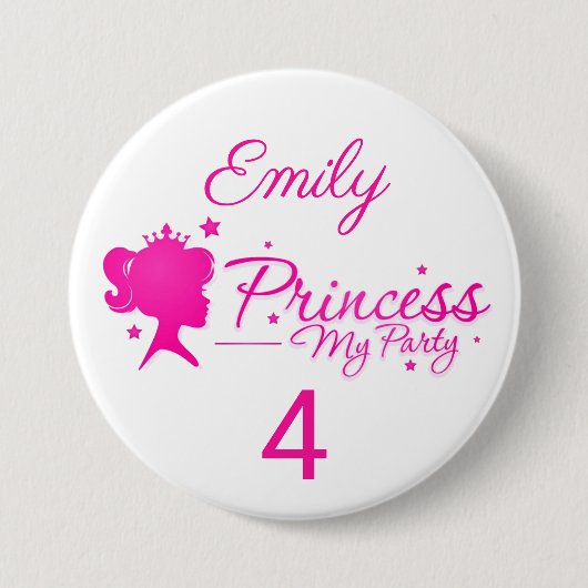 Princess My Party Personalize Name Age Birthday Ronde Button 7,6 Cm (Voorkant)